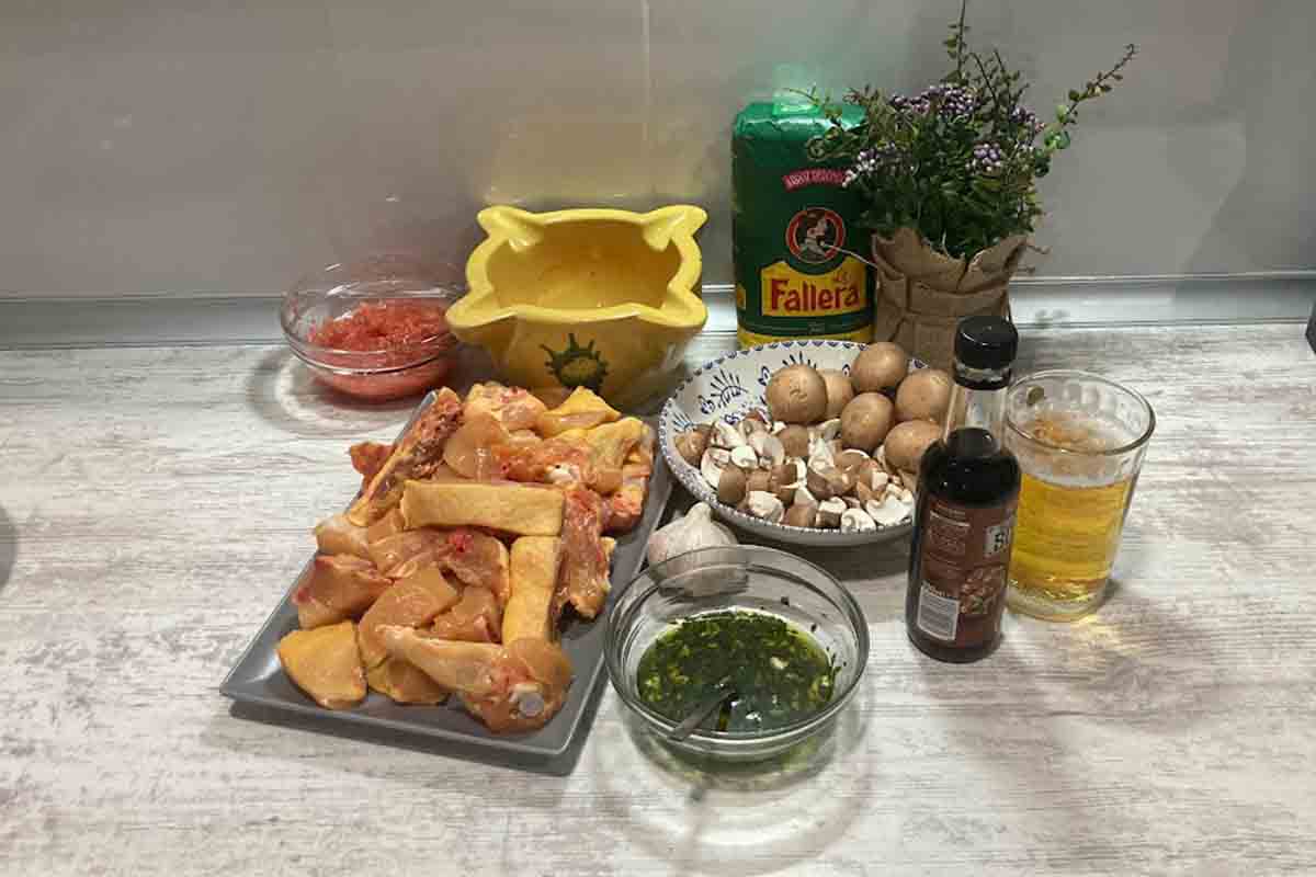 paso a paso arroz con pollo y champiñones ingredientes