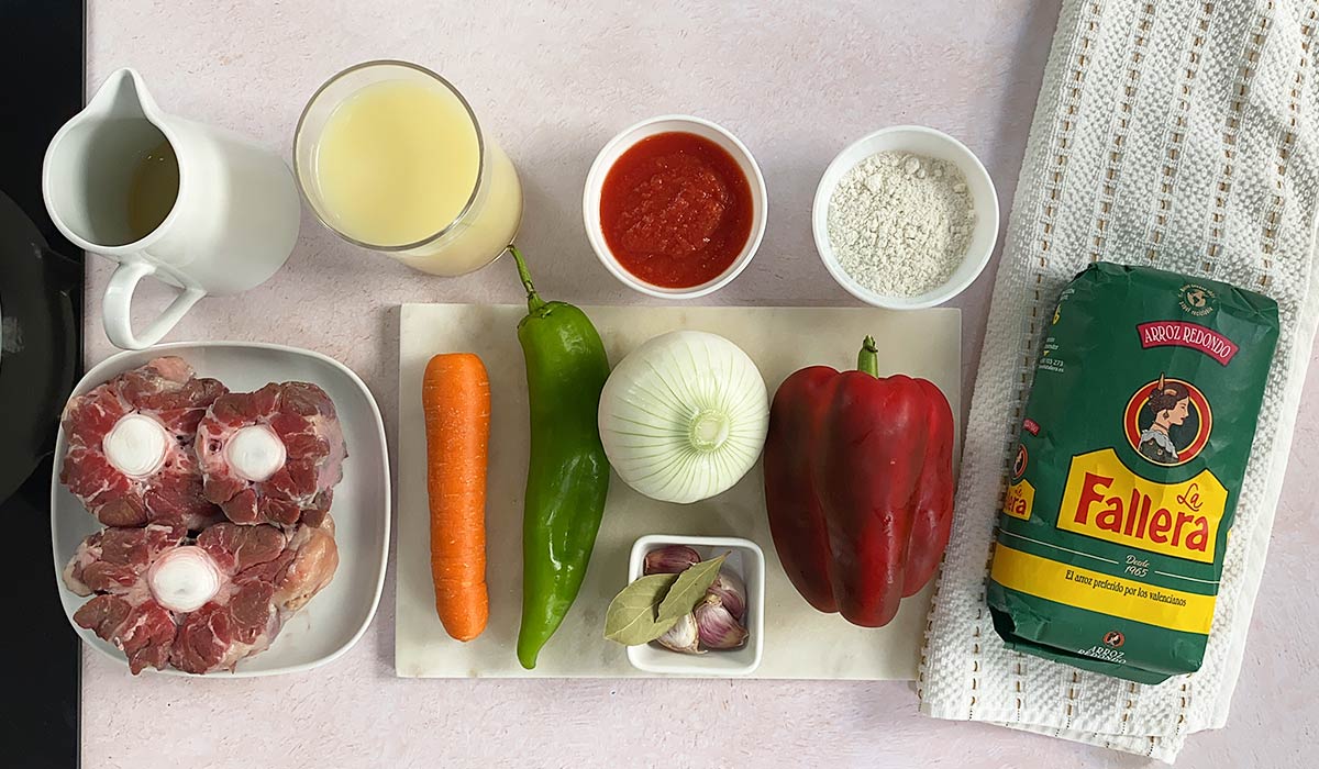 Ingredientes para arroz con rabo de toro