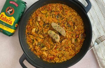 Arroz con secreto, setas y foei