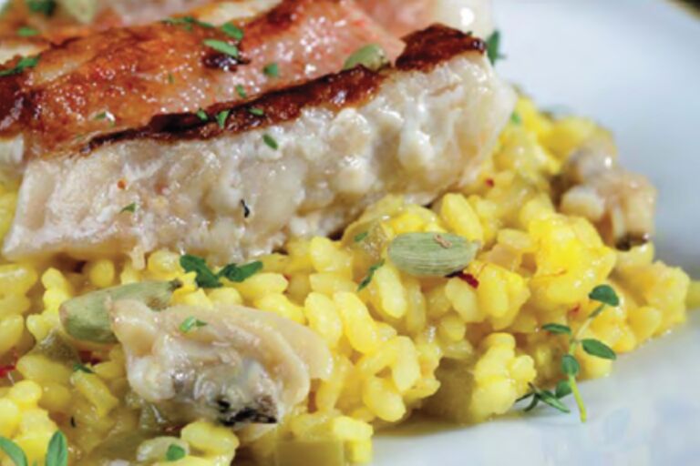 abracho con arroz almejas y azafran