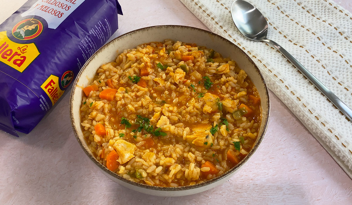 Presentación de Arroz con merluza y verduras