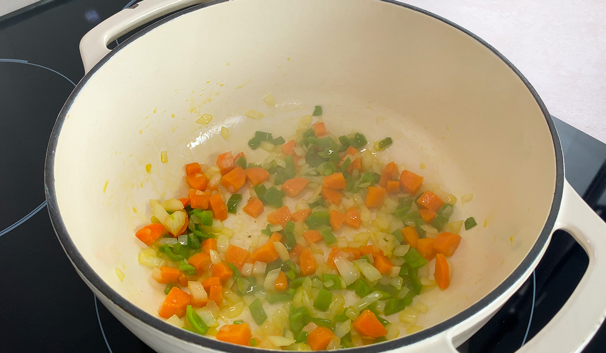 Sofrito de verduras para Arroz con merluza y verduras