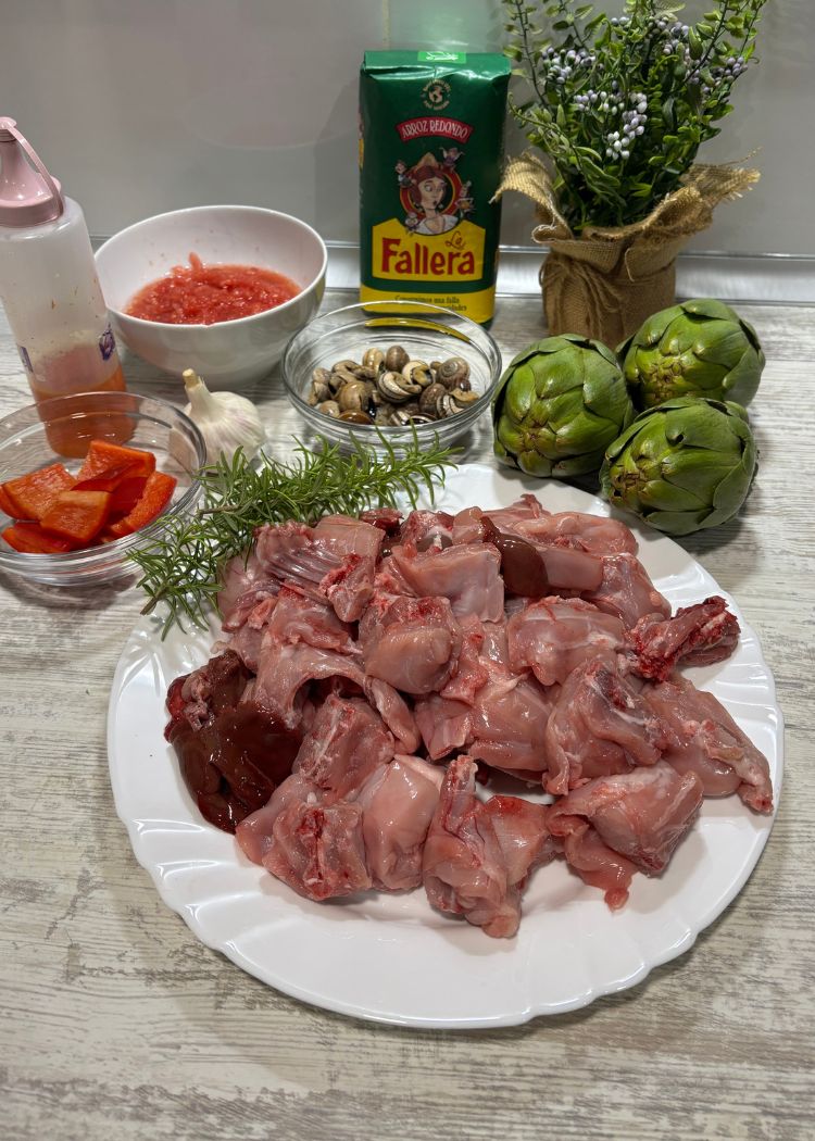 Ingredientes de paella de conejo