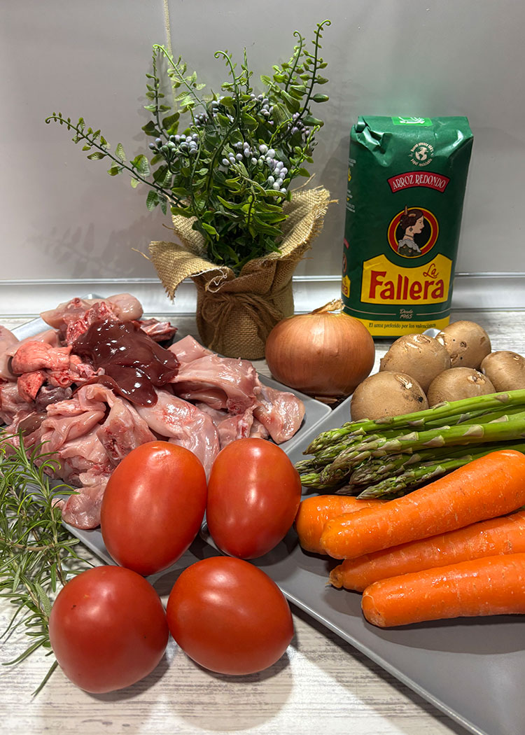 Ingredientes de Arroz con conejo y verduras